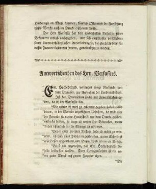 Antwortschreiben des Hrn. Verfassers.
