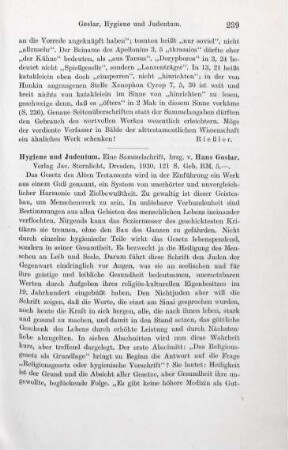 239-240 [Rezension] Hygiene und Judentum