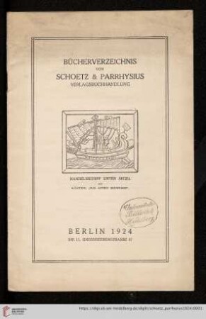 Bücherverzeichnis von , Verlagsbuchhandlung, Berlin