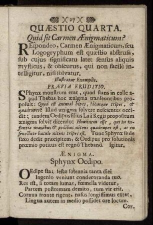 Quæstio Quarta. Quid sit Carmen Ænigmaticum?