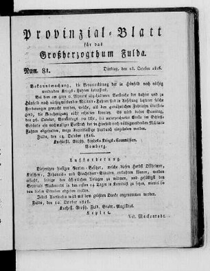 Num. 81., Ausgabe vom 15. Oktober 1816