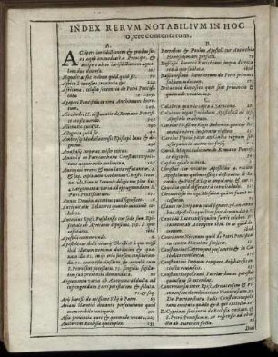 Index Rerum Notabilium In Hoc opere contentatum.