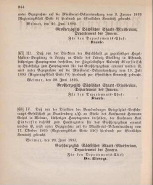 66. Ministerial-Bekanntmachung, betreffend Wechsel in der Hauptagentur der Wechselseitigen Lebens-Versicherungs-Anstalt "Janus" in Wien