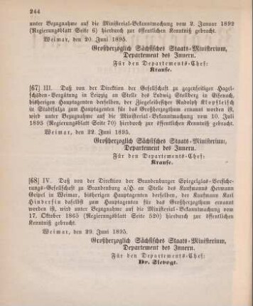 66. Ministerial-Bekanntmachung, betreffend Wechsel in der Hauptagentur der Wechselseitigen Lebens-Versicherungs-Anstalt "Janus" in Wien