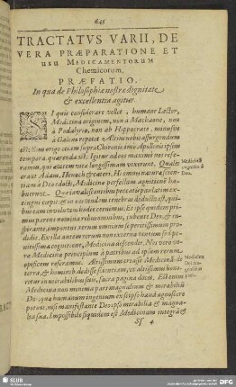 Tractatus Varii, De Vera Praeparatione Et Usu Medicamentorum Chemicorum
