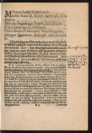 Martinus Luther D. subscripsit ...
