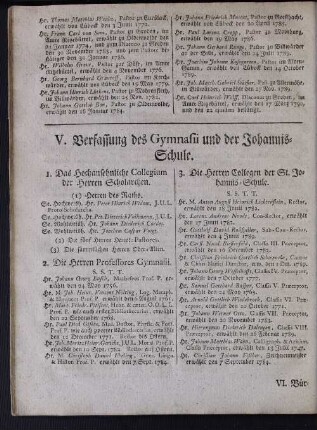V. Verfassung des Gymnasii und der Johannis-Schule.