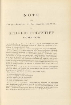 Note sur l'organisation et le fonctionnement du Service forestier ...