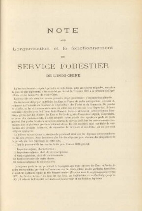 Note sur l'organisation et le fonctionnement du Service forestier ...