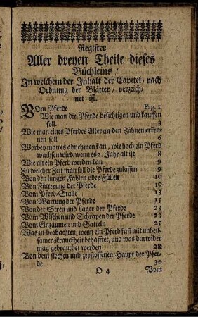 Regitser Aller dreyen Theile dieses Büchleins/ ...