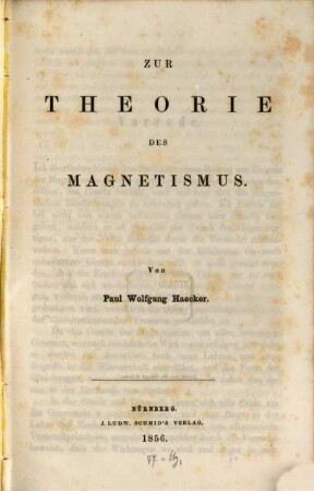 Zur Theorie des Magnetismus