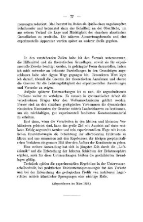 [Ziele und Aufgaben einer experimentellen Seismik.]