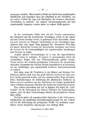[Ziele und Aufgaben einer experimentellen Seismik.]