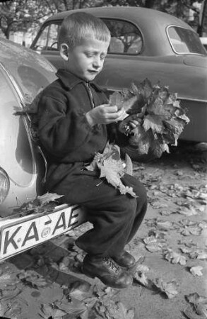 Spiel der Kinder mit dem Herbstlaub.