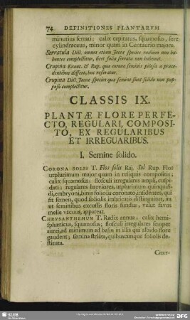 Classis IX. Plantae Flore Perfecto, Regulari, Composito, Ex Regularibus Et Irregularibus