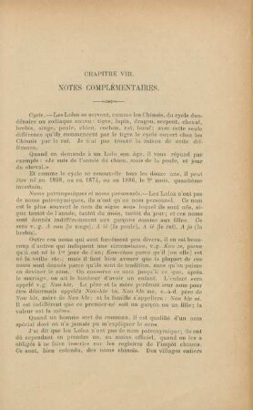Chapitre VIII. Notes complémentaires