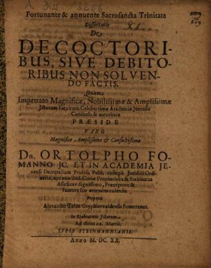 Dissertatio De Decoctoribus, Sive Debitoribus Non Solvendo Factis