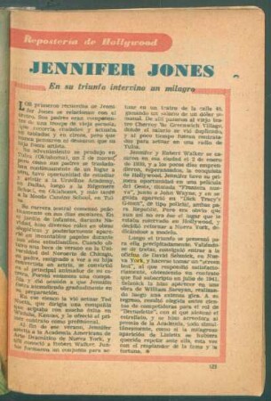Jennifer Jones - en su triunfo intervino un milagro : Repostería de Hollywood