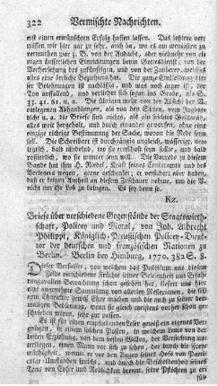 Briefe über verschiedene Gegenstände der Staatswirthschaft, Policey und Moral.