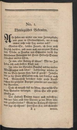 No. I. Theologisches Bedenken