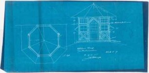 Wohnhaus Klomp, Dortmund: Grundriss und Ansicht des Gartenhäuschens 1:20