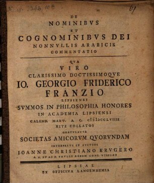 De Nominibvs Et Cognominibvs Dei Nonnvllis Arabicis Commentatio