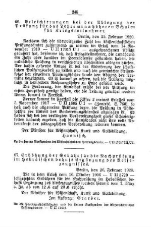 Erleichterung bei der Ablegung der Prüfung für das Lehramt an höheren Schulen für Kriegsteilnehmer : [C. Allgemeine Angelegenheiten der Unterrichtsanstalten]