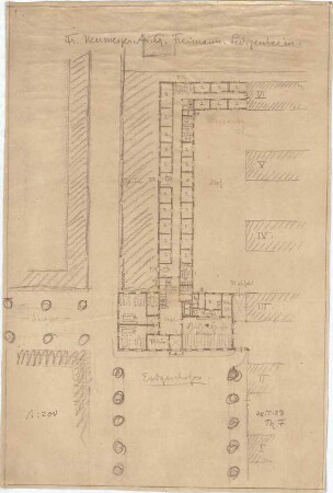 Fischer, Theodor; München - Freimann; Ledigenheim - Garten u. Straßenanlage (Grundriss EG)
