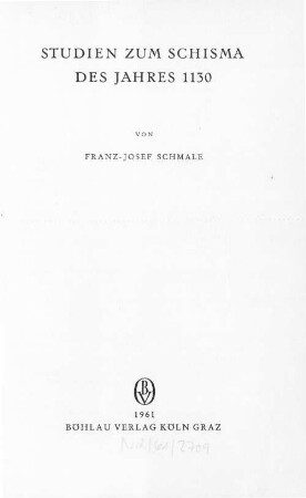 Studien zum Schisma des Jahres 1130