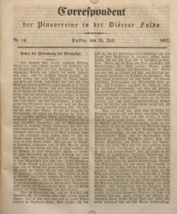 Nr. 14. Fulda, den 15. Juli 1852.