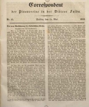 Nr. 10. Fulda, den 15. Mai 1852.