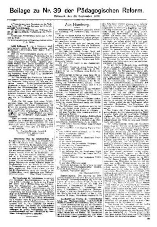 [Umschau] : [Fortsetzung aus dem Hauptblatt] ; Beilage zu Nr. 39 der Pädagogischen Reform