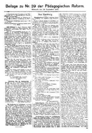 [Umschau] : [Fortsetzung aus dem Hauptblatt] ; Beilage zu Nr. 39 der Pädagogischen Reform