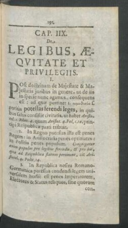 Cap. IIX. De Legibus, Aequitate Et Privilegiis