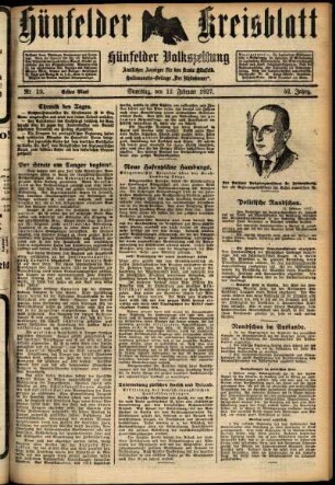 Erste Ausgabe vom Samstag, den 12. Februar 1927.