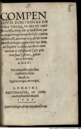 Compendium Doctrinae de vera ... Ecclesia