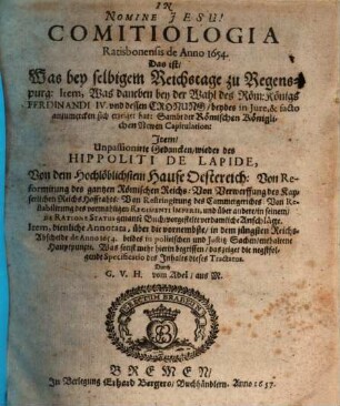 Comitiologia Ratisbonensis : de anno 1654