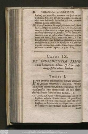 Caput IX. De Inobedientia Primorum hominum Adami & Evae eiusdemq[ue] effectis primos homines concernentibus.