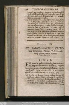 Caput IX. De Inobedientia Primorum hominum Adami & Evae eiusdemq[ue] effectis primos homines concernentibus.