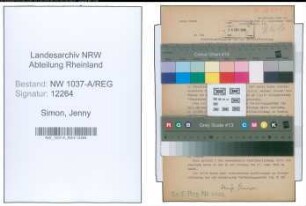 Entnazifizierung Jenny Simon , geb. 04.08.1900 ()