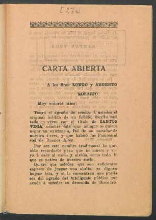 Carta abierta a los Sres. Longo y Argento, Rosario