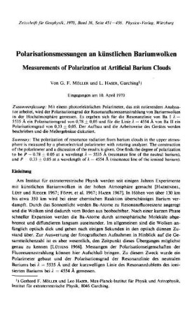 Polarisationsmessungen an künstlichen Bariumwolken