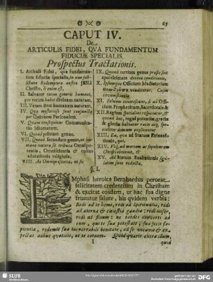 Caput IV. De Articulis Fidei, Qua Fundamentum Fiduciae Specialis