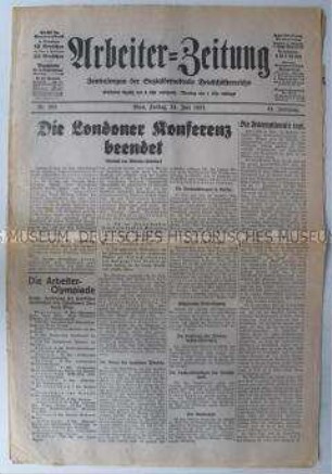 Tageszeitung der österreichischen Sozialdemokratie u.a. zum Abschluß der Londoner Konferenz über die deutschen Reparationsleistungen
