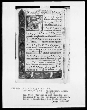 Antiphonarium (Benediktinerhandschrift) — Textseite mit historisierter Initiale und Putten in der Bordüre, Folio 136verso
