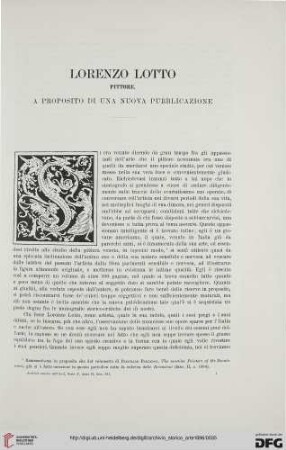 Ser.2: Lorenzo Lotto pittore, [1] : a proposito di una nuova pubblicazione