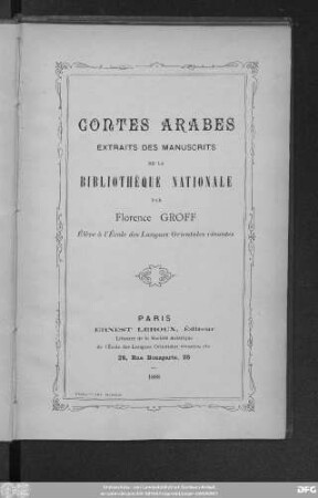 Contes arabes extraits des manuscrits de la Bibliothèque Nationale
