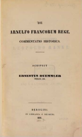 De Arnulfo Francorum rege : commentatio historica