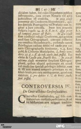 Controversia IV. De Contractibus Consensualibus.