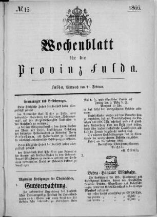 Nr. 15, Ausgabe vom 21. Februar 1866